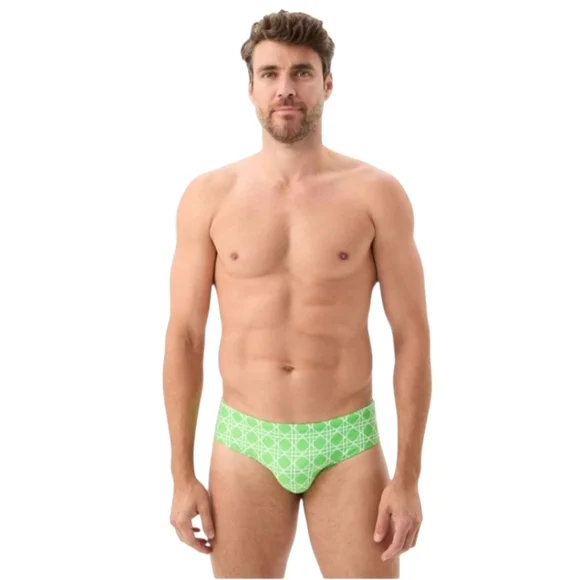 NEW Mr. Turk Bondi Swim Brief Billie Jean Print Green Geometric - Picture 2 of 7